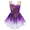 Womens Ice Figure Skating Dress, Adult Ballet Dance Leotards Rhythmic Gymnastics Bodysuit Sequin Embroidery Gradient Chiffon Flowy Skirt Competition Custumes Performance Dancewear Purple XXL view 4