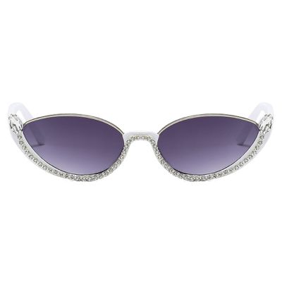 Fashion bling Rhinestone Cat Eye Sunglasses for Women Retro Narrow Cat-eye Diamond Sun Glasses Vintage Style Tinted Lens (white gray)