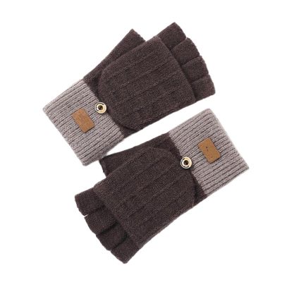 Women's Faux Alpaca Warm Half Finger Full Finger Open Front Gloves Double Layer Wrist Cuff Leather Decorative Knitted Gloves (Color : Half Dark Curry, Size : Talla nica)