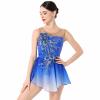 Womens Ice Figure Skating Dress, Adult Ballet Dance Leotards Rhythmic Gymnastics Bodysuit Sequin Embroidery Gradient Chiffon Flowy Skirt Competition Custumes Performance Dancewear Royal Blue XL view 1