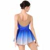 Womens Ice Figure Skating Dress, Adult Ballet Dance Leotards Rhythmic Gymnastics Bodysuit Sequin Embroidery Gradient Chiffon Flowy Skirt Competition Custumes Performance Dancewear Royal Blue XL view 2
