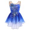 Womens Ice Figure Skating Dress, Adult Ballet Dance Leotards Rhythmic Gymnastics Bodysuit Sequin Embroidery Gradient Chiffon Flowy Skirt Competition Custumes Performance Dancewear Royal Blue XL view 4