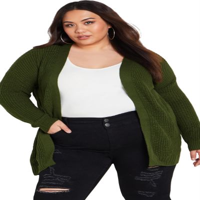 Avenue Women's Plus Size Boyfriend Rib Knit Shrug On Cardigan, 14-16 Olive