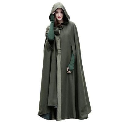Auwer Gothic Hooded Open Front Cardigan for Women Solid Color Long Cape Coat Renaissance Medieval Cloak with Hood
