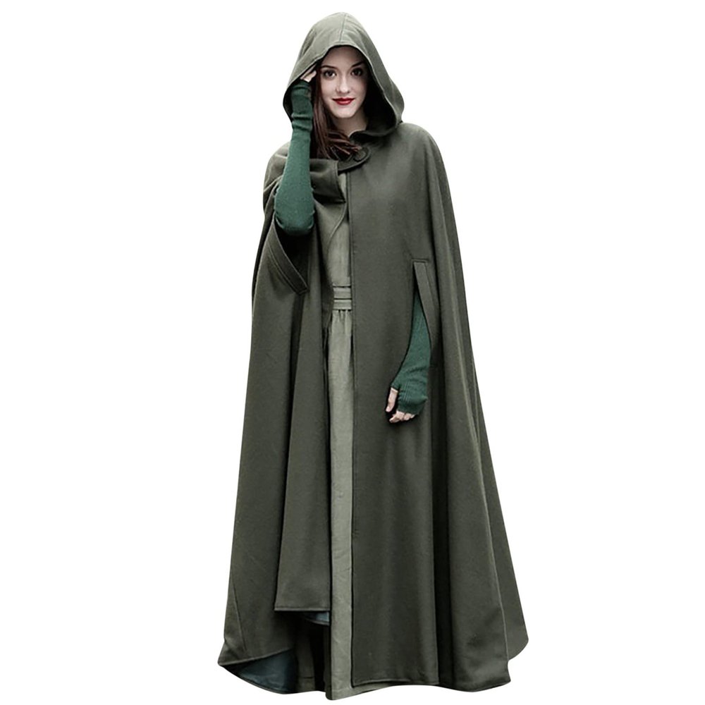 Auwer Gothic Hooded Open Front Cardigan for Women Solid Color Long Cape Coat Renaissance Medieval Cloak with Hood