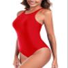 Colloyes Women's Red High Neckline One Piece Cross Back Swimsuit Bathing Suits Size Small view 2