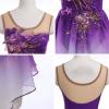 Figure Skating Dress for Women Ice Skating Costume Shiny Sequins Flower Dance Leotard Gradient Mesh See Through Chiffon Flowy Skirt Ballerina Gymnastics Competition Dancewear Purple XL view 3