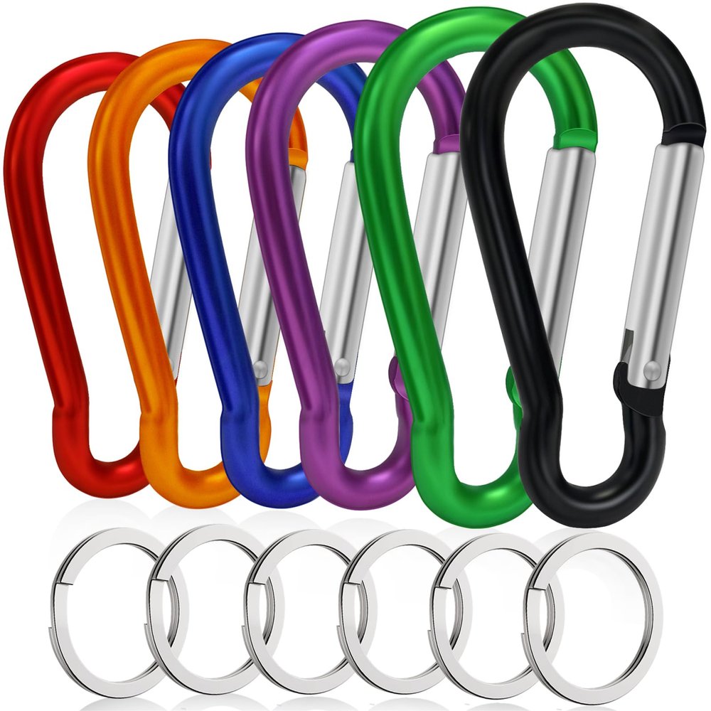 6PCS Carabiners, LDJZON 2.68 Inch Aluminum Carabiner Clip Spring Snap Hook with 6PCS Keyrings Keychain Hook for Keys, Backbag, Camping Lamp,Water Bottle Colorful