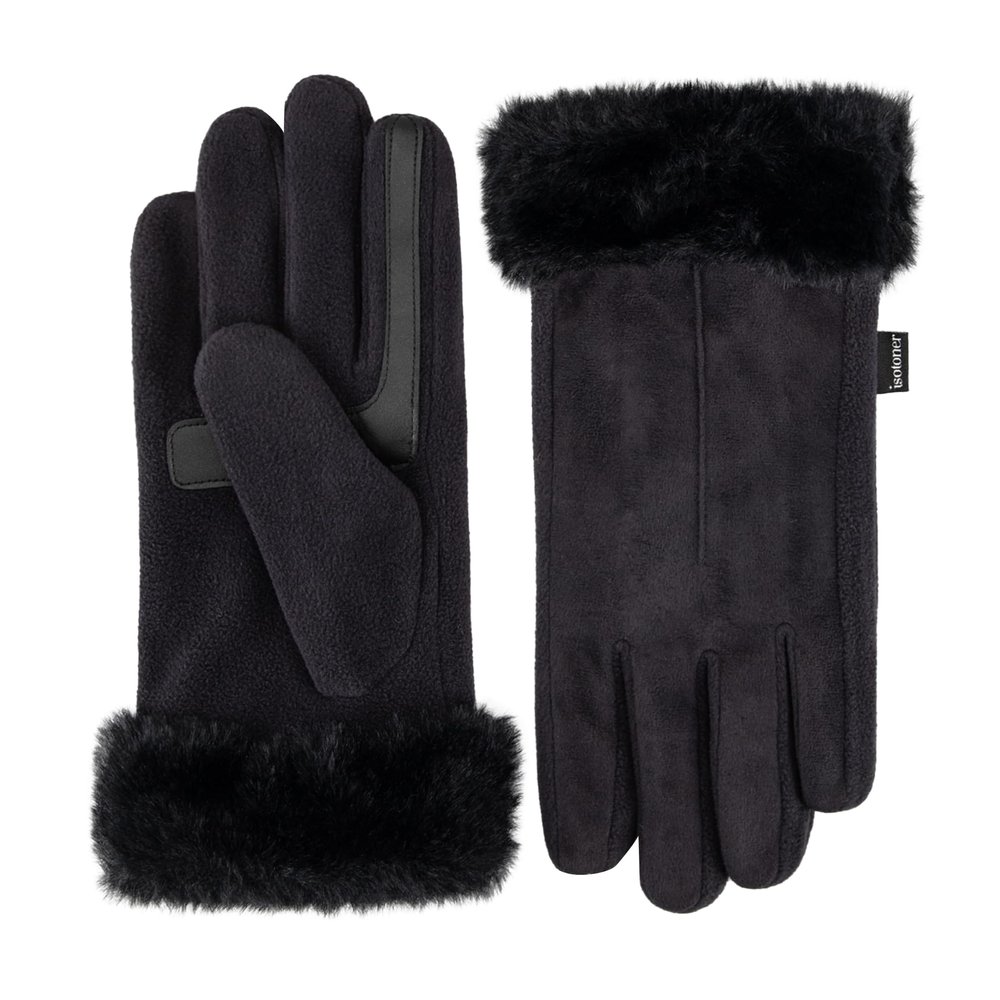 isotoner Women's Water Repellent Touchscreen Stretch Mya Faux Fur Cuff Gloves