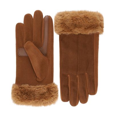 isotoner Women's Water Repellent Touchscreen Stretch Mya Faux Fur Cuff Gloves