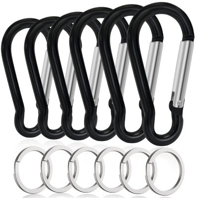 6PCS Carabiners, LDJZON 2.68 Inch Aluminum Carabiner Clip Spring Snap Hook with 6PCS Keyrings Keychain Hook for Keys, Backbag, Camping Lamp,Water Bottle Black