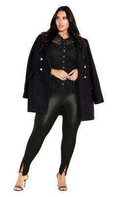 Avenue Women's Plus Size Celia High Rise Faux Leather Split Pant Black