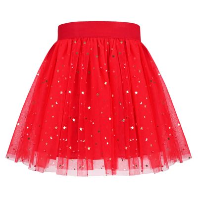 Girls Skirt Red Sparkle Glitter Star Moon Ballet Tutu Tulle Elastic Party Size 6