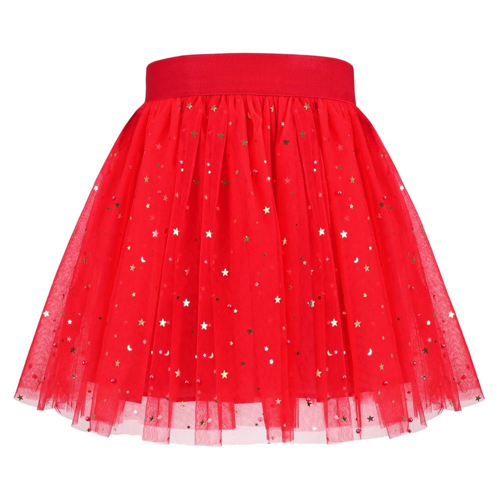 Girls Skirt Red Sparkle Glitter Star Moon Ballet Tutu Tulle Elastic Party Size 6