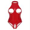 YiZYiF Women's Metallic PVC Leather Look One Piece Thong Mesh Bodycon Backless Leotard Crotchless Red C 5X-Large view 1