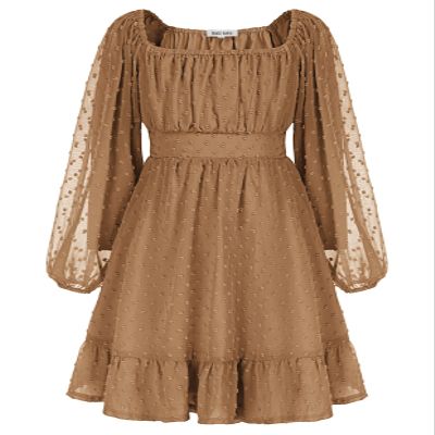 GRACE KARIN Girl Casual Midi Dress Long Sleeve Fall Dresses Ruffle A Line Swing Flowy Solid Khaki Size 8Y