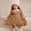 GRACE KARIN Girl Casual Midi Dress Long Sleeve Fall Dresses Ruffle A Line Swing Flowy Solid Khaki Size 8Y view 4