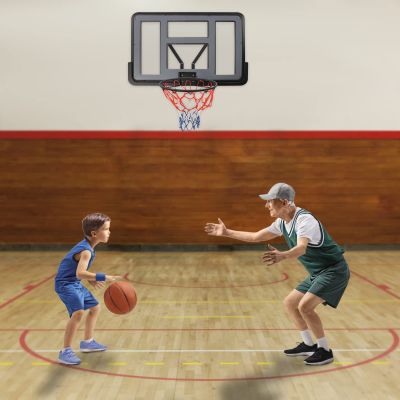 44 Inch Backboard and Rim Net, Wall Mounted Backboard and Rim Combo Kit, PET Shatter Proof Backboard and Rim Competition Combo Basketball Hoop, Black