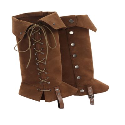 KUOIN Medieval Leg Covers Slim Fit Pirate Renaissance Faux Leather Steampunk Costume for Boots