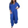 ZOCANIA Womens 2 Piece Outfits Sets Split Long Sleeve V Neck Maxi Shirt Top Loose Palszzo Pant Suits Blue Two Piece Set Plus Size Overalls for Women view 1