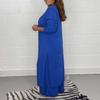 ZOCANIA Womens 2 Piece Outfits Sets Split Long Sleeve V Neck Maxi Shirt Top Loose Palszzo Pant Suits Blue Two Piece Set Plus Size Overalls for Women view 3