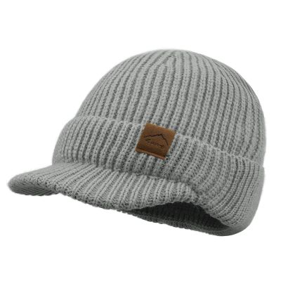 Clakllie Newsboy Cap with Goggles Visor Beanie Cap for Men Stylish Brim Knit Skully Hats Ski Winter Snow Caps,Gray
