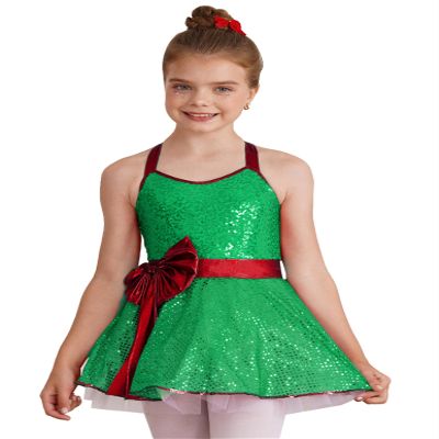 Huimingda Girls Christmas Shiny Sequin Sleeveless Dress Ballet Dance Leotard Dress Cheer Performance Costume Green A 12 Years