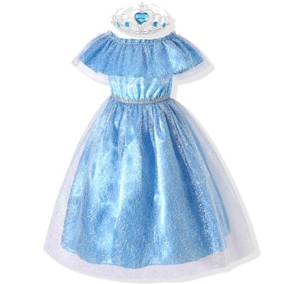 9T 10T Girl Maxi Princess Tulle Dress 9-10 Years Off Shoulder Mesh Birthday Party Dress Gowns Kids Holiday Fancy Dresses Blue