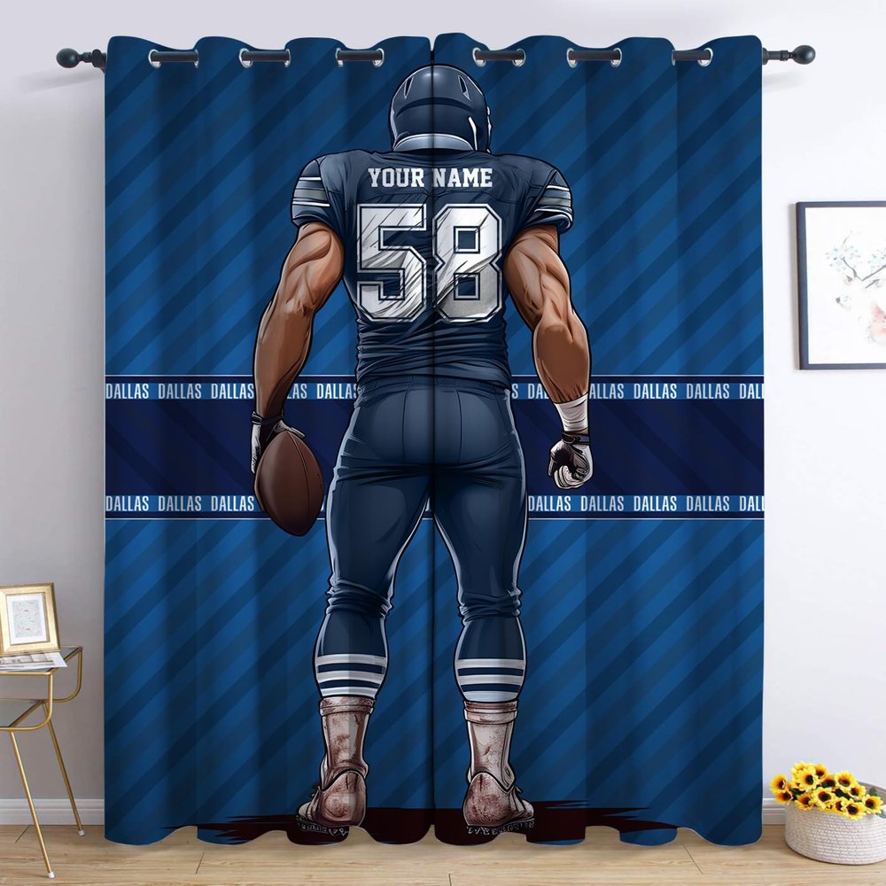 Midkepf Dallas Curtains, Custom Blackout Curtains for Bedroom, Personalized Name and Number Drapes with Grommet, Football Style Curtain Panels for Windows Living Room 2 Panels Gift
