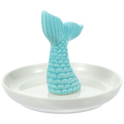 Alipis Jewelry Tray Ceramic Mermaid Trinket Dish Ring Display Holder Necklace Organizer Decorative Plate for Women Girls Birthday Gifts