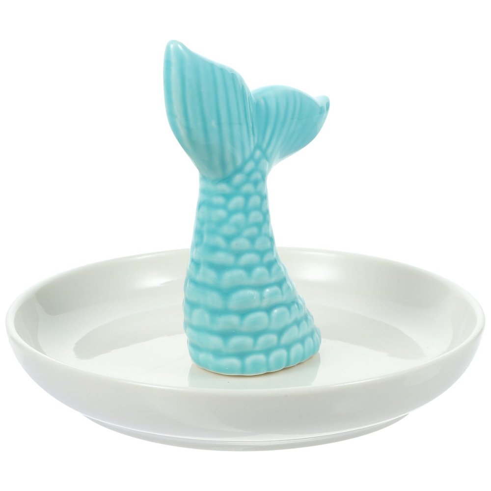 Alipis Jewelry Tray Ceramic Mermaid Trinket Dish Ring Display Holder Necklace Organizer Decorative Plate for Women Girls Birthday Gifts