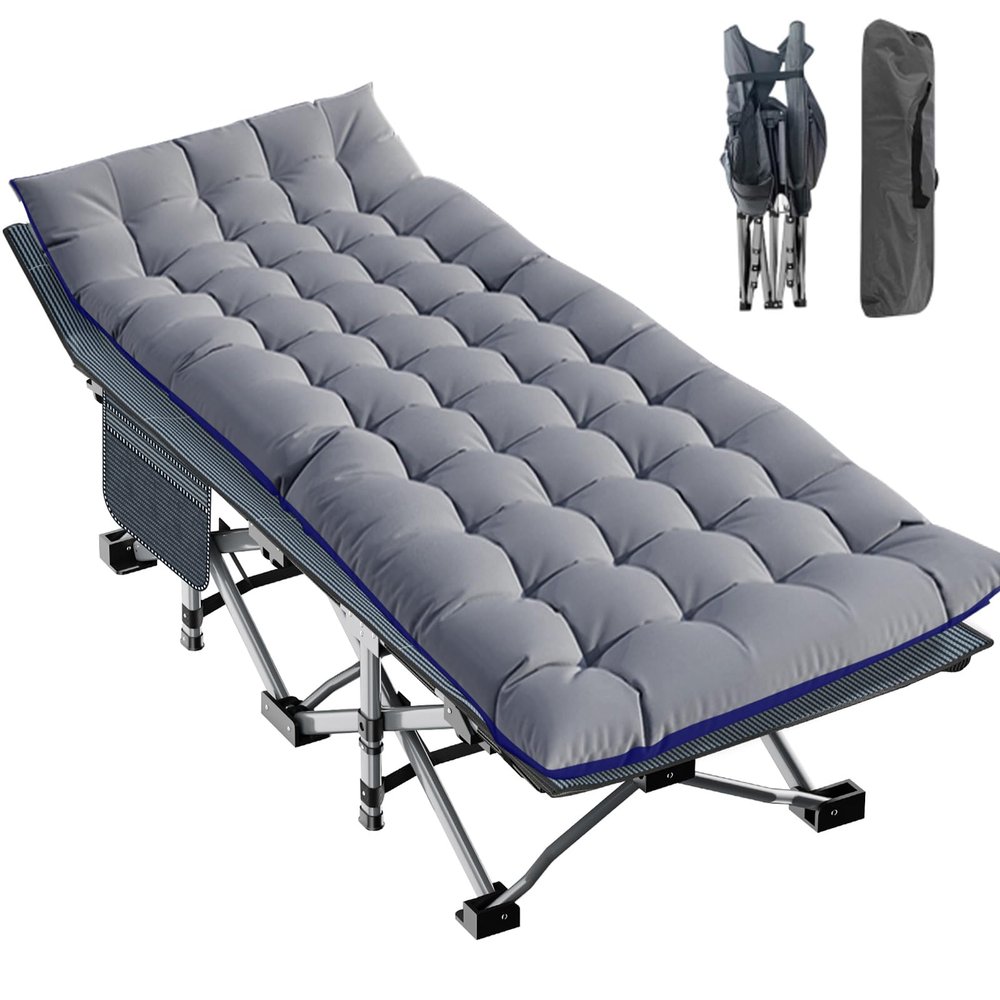 LILYPELLE Oversized XXL Folding Camping Cot, 78" L x 32" W x 18" H Heavy Duty Sleeping Cots with Carry Bag, Double Layer Oxford Portable Travel Camp Cots for Home, Office Nap and Outdoor Beach