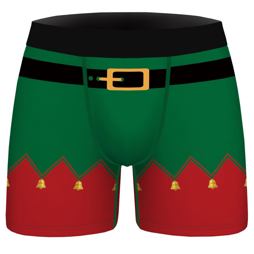 Ainuno Elf Boxer Briefs Funny Christmas Elf Costume for Men, Mens Ugly Xmas Underwear Boxers Red Green Holiday Pajama Shorts Unique Cute Elves Accessories Small Stuff Gifts