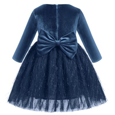 Blue Christmas Dresses for Girls Long Sleeve Feather Velvet Dress Toddler Girl Tutu Tulle Dress Kids Fall Winter Fancy Party Twirl Plush Dress Round Neck Birthday Photo Shoot Royal Blue 4-5 Years