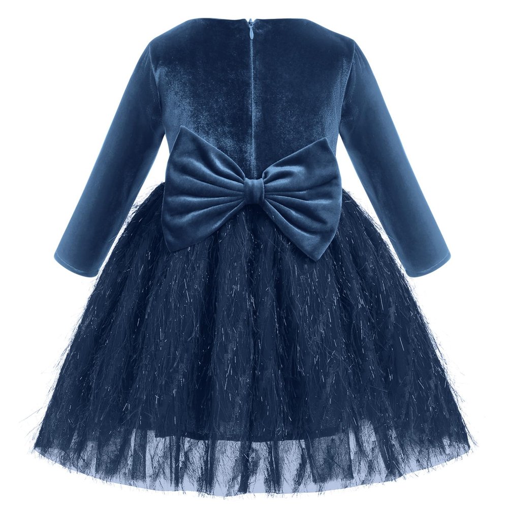 Blue Christmas Dresses for Girls Long Sleeve Feather Velvet Dress Toddler Girl Tutu Tulle Dress Kids Fall Winter Fancy Party Twirl Plush Dress Round Neck Birthday Photo Shoot Royal Blue 4-5 Years
