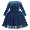 Blue Christmas Dresses for Girls Long Sleeve Feather Velvet Dress Toddler Girl Tutu Tulle Dress Kids Fall Winter Fancy Party Twirl Plush Dress Round Neck Birthday Photo Shoot Royal Blue 4-5 Years view 3