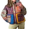 Faretumiya Women Open Front Puffer Jacket Vinatge Floral Crop Quilted Cardigan Y2k Patchwork Padded Coat Streetwear(Colorfull Khaki,Small) view 1