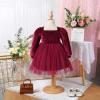 Baby Girls Velvet Dress Toddler Long Sleeve Square Neck Christmas Dress Smocked Back Tulle Tutu Dress Party Holiday Birthday Xmas Formal Fall Winter Dresses Wine red-Square Neck 18-24 Months view 3