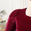 Baby Girls Velvet Dress Toddler Long Sleeve Square Neck Christmas Dress Smocked Back Tulle Tutu Dress Party Holiday Birthday Xmas Formal Fall Winter Dresses Wine red-Square Neck 18-24 Months view 4