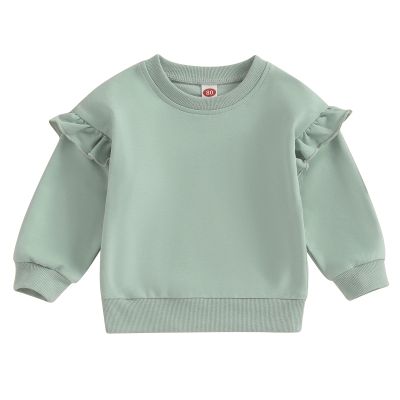 Doisbetthsay Baby Girl Boy Sweatshirts Toddler Trendy Solid Color Crew Neck Long Sleeve Pullovers Child Loose Top Green