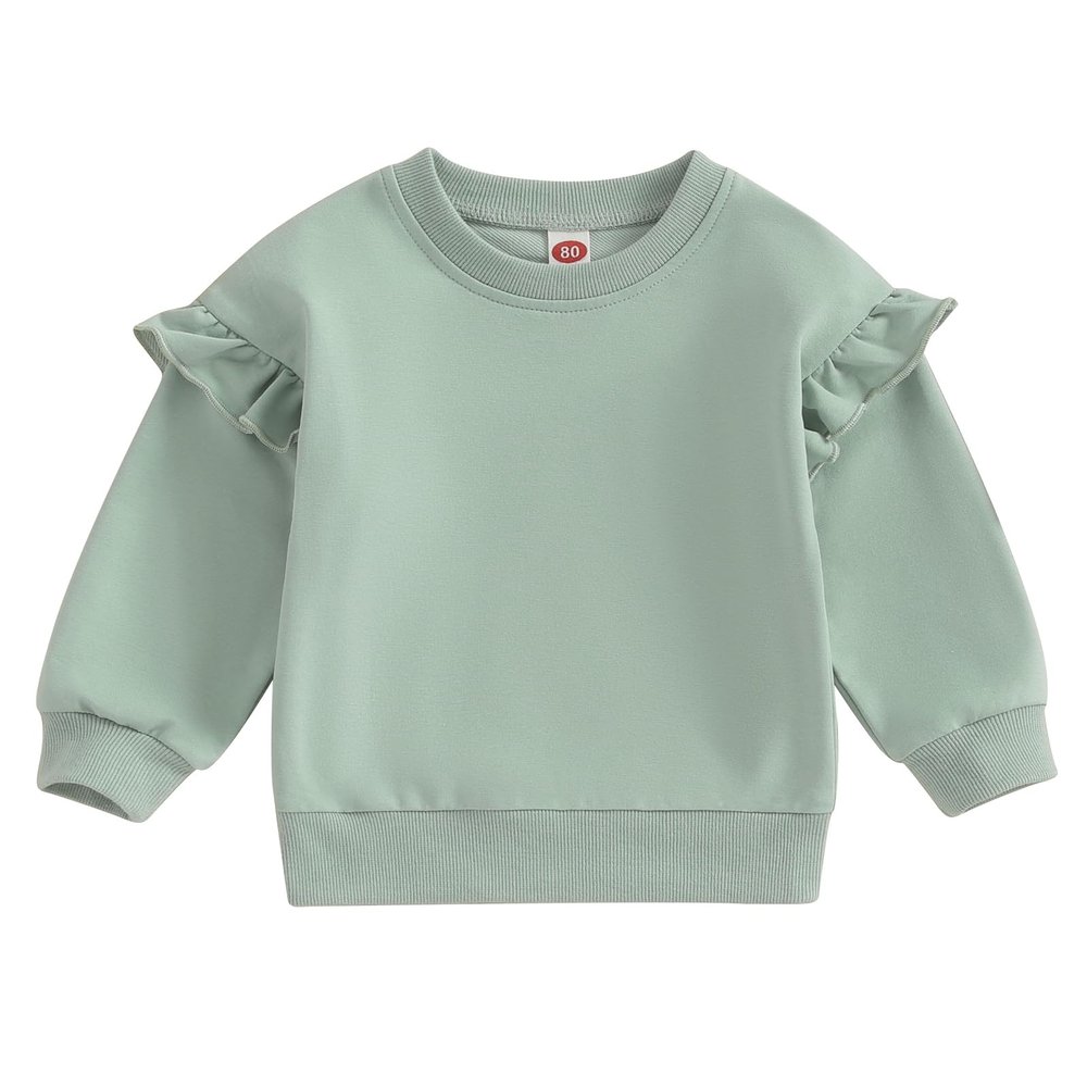 Doisbetthsay Baby Girl Boy Sweatshirts Toddler Trendy Solid Color Crew Neck Long Sleeve Pullovers Child Loose Top Green