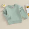 Doisbetthsay Baby Girl Boy Sweatshirts Toddler Trendy Solid Color Crew Neck Long Sleeve Pullovers Child Loose Top Green view 4