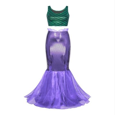 Miutii Women's Mermaid Tail Costume Skirt Fish Scale Print High Waist Hip Skirt Sequins Long Maxi Dress Green&Purple 3X-Large