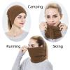 2 in 1 USB Heated Hat Winter Knitted Hat Running Hats Fleece Skull Cap Neck Warmer Circle Loop Scarf for Women Coffee view 3