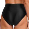 Hedmy Women Oil Glossy High Waist Booty Shorts High Cut Thong Briefs Panties Shiny Rave Dance Bottoms Black Medium view 4