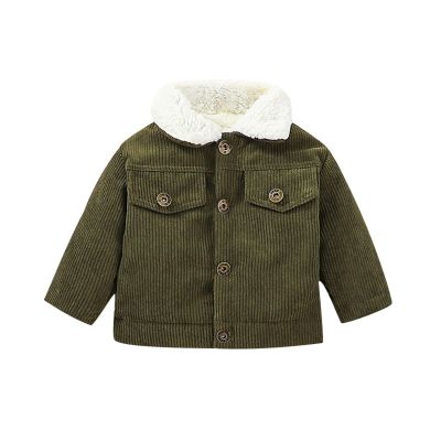 Baby Boys Girls Corduroy Jacket Kids Toddler erpa Lined Top Lapel Button Down Thicked Warm Coat (Green, 3-6 Months)
