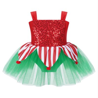 dPois Girls Christmas Tutu Dress Dance Figure Ice Skating Dress Xmas Mrs Santa Elf Dress Up Party Costume Red 8 Years