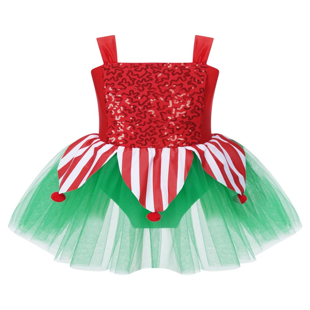 dPois Girls Christmas Tutu Dress Dance Figure Ice Skating Dress Xmas Mrs Santa Elf Dress Up Party Costume Red 8 Years