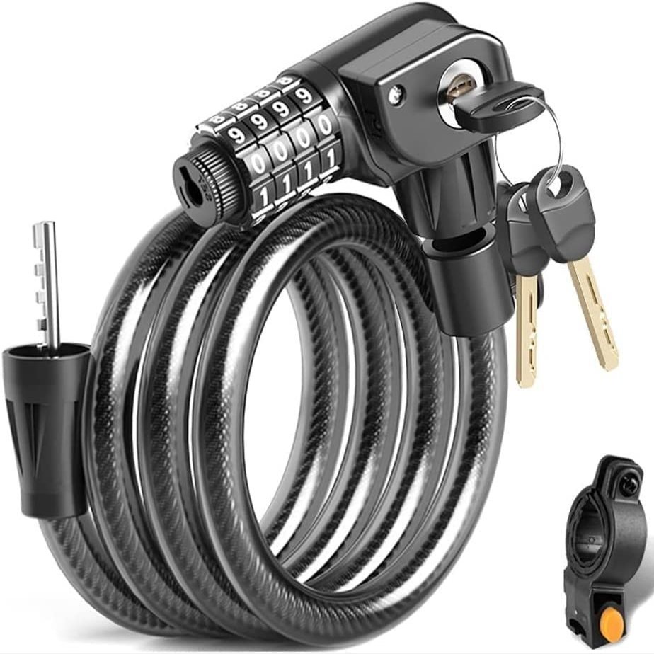 ZECHAO Night Vision Lamp Bike Lock,4-Digit Resettable Combination Lock Cable Locks with Mounting Bracket Mountain Bike Anti-Theft Lock Anti-Theft Lock (Color : Black, Size : 100cm)