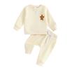Fernvia Toddler Baby Girl Clothes 3 6 9 12 18 24 Months Fall Outfits Solid Long Sleeve Sweatshirt Tops + Pants Set (F-Beige, 12-18 Months) view 1